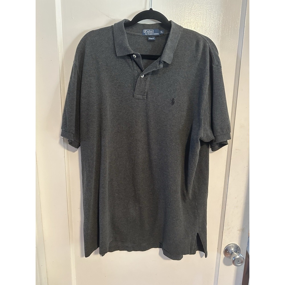 POLO RALPH LAUREN Men's XL Big Dark Gray Embroidered Pony Knit Polo Top